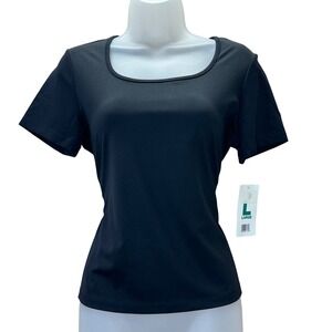 Gemilli Women's L Black Scoop Neck Short Sleeve Top Made in USA Dead Stock boho